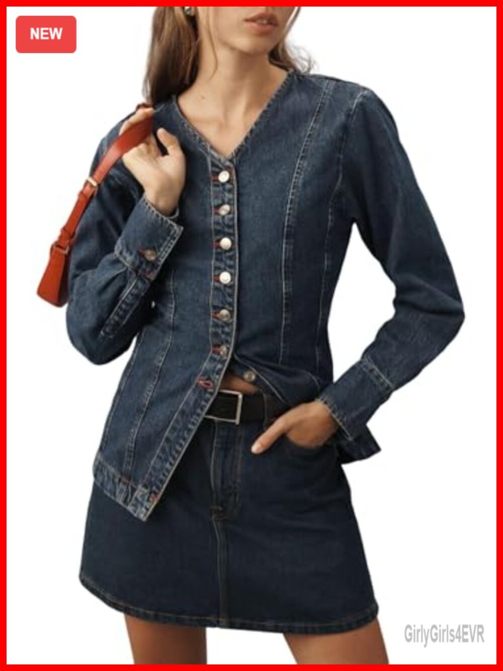 Collarless Denim Jacket Button Down Slim Fit Jean Jacket